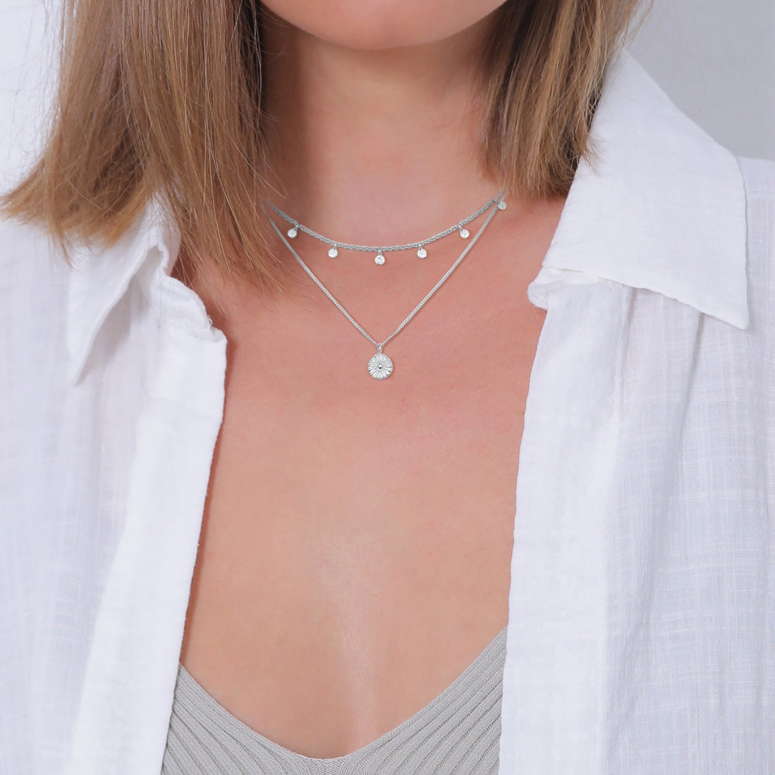 White Kalung Perhiasan Perak 925 Wanita Layer Sun