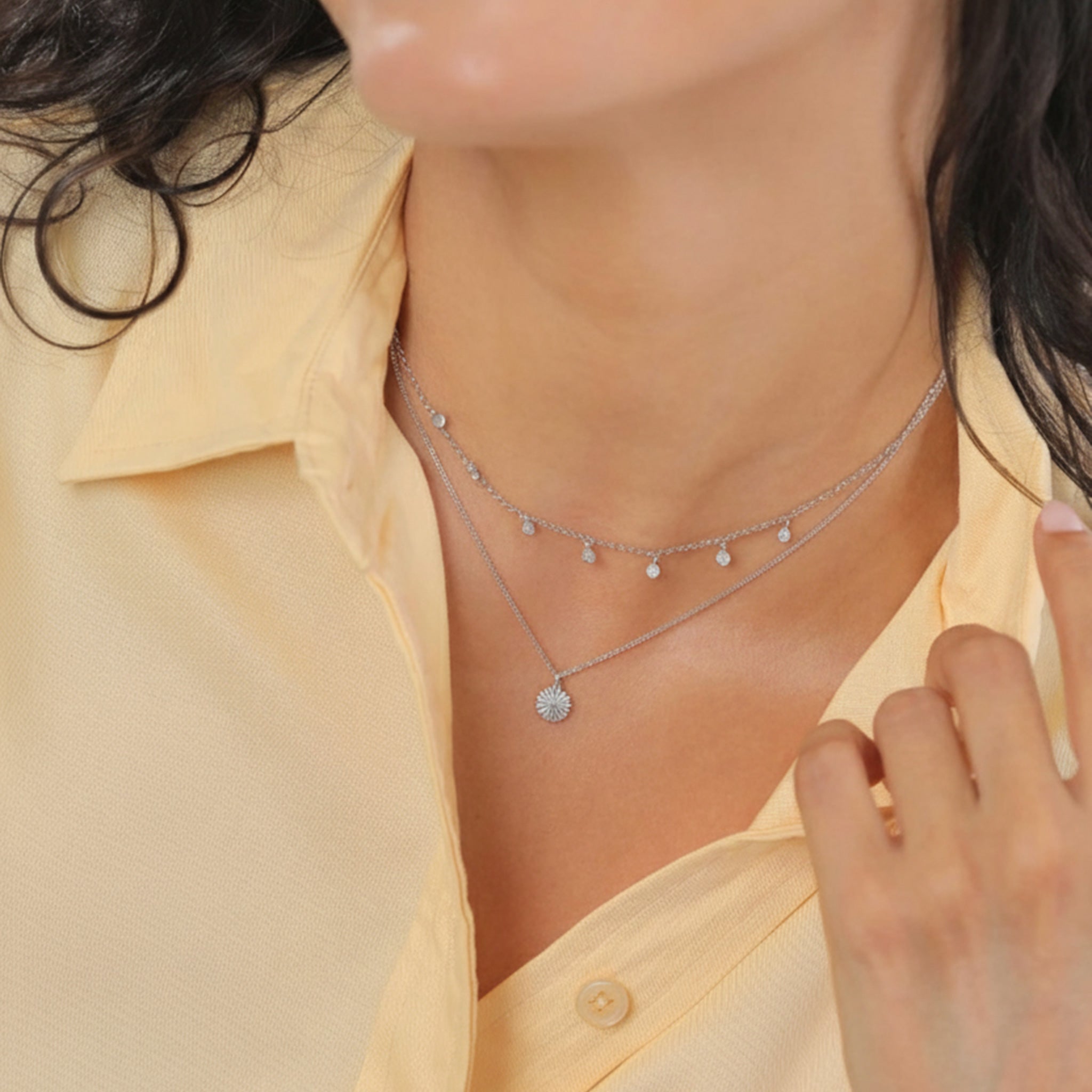 White Kalung Layer Necklace Perak 925 Wanita Medali Korea Style Curb