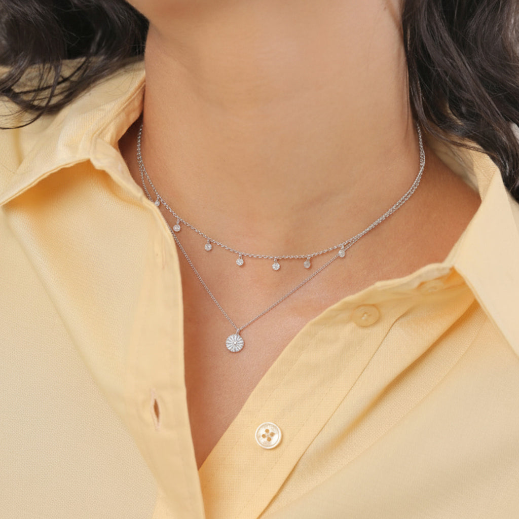 White - Elli | Sunburst Disc Layered Necklace 925 Silver