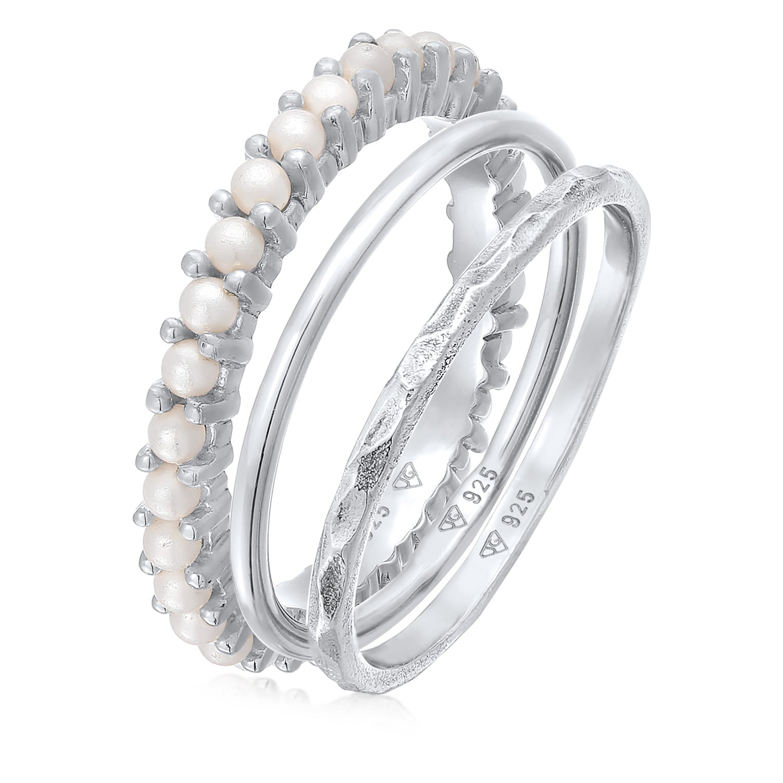 Silver Perhiasan Wanita Perak Asli - Silver Cincin Stack Band Trend Mutiara