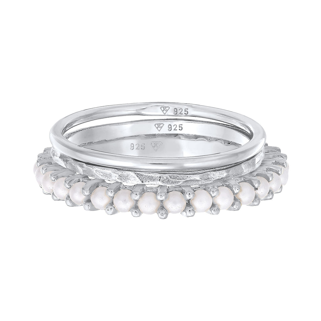 Silver Perhiasan Wanita Perak Asli - Silver Cincin Stack Band Trend Mutiara