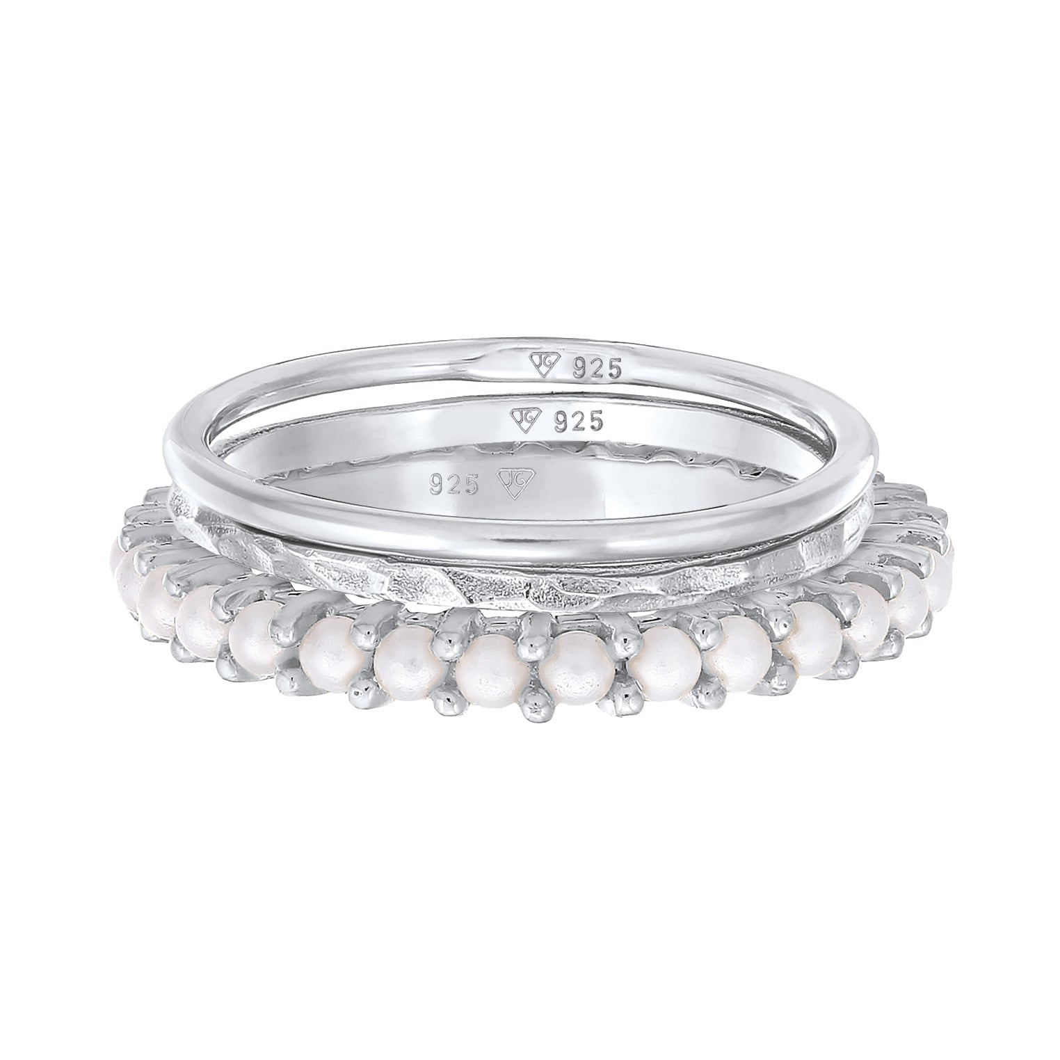 Silver Perhiasan Wanita Perak Asli - Silver Cincin Stack Band Trend Mutiara
