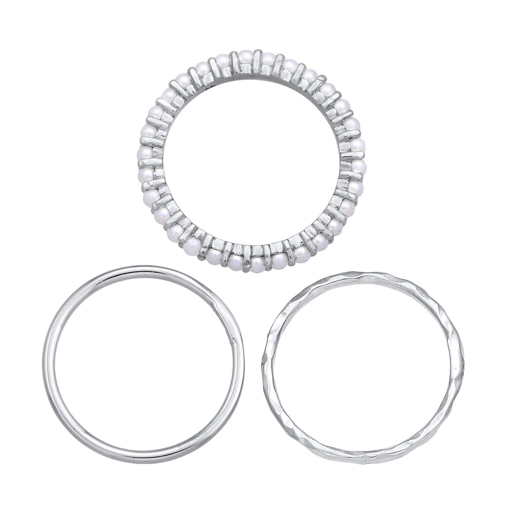 Silver Perhiasan Wanita Perak Asli - Silver Cincin Stack Band Trend Mutiara