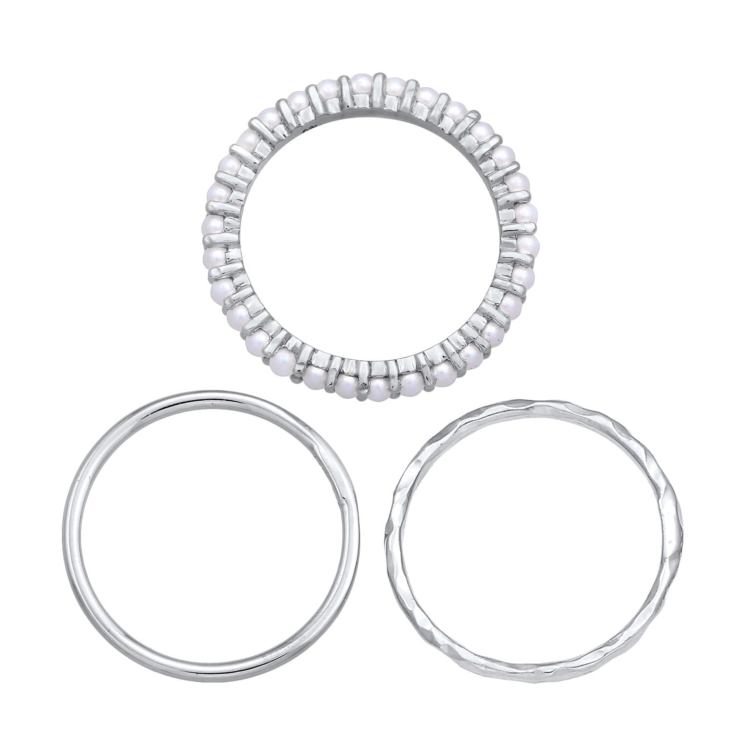 Silver Perhiasan Wanita Perak Asli - Silver Cincin Stack Band Trend Mutiara