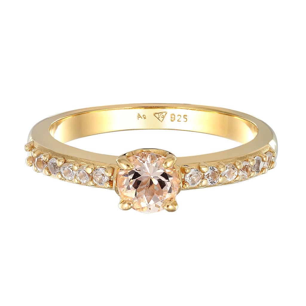 Gold Cincin Perhiasan Perak 925 Wanita Engagement Elegant Topaz And Morganite Gold Plated