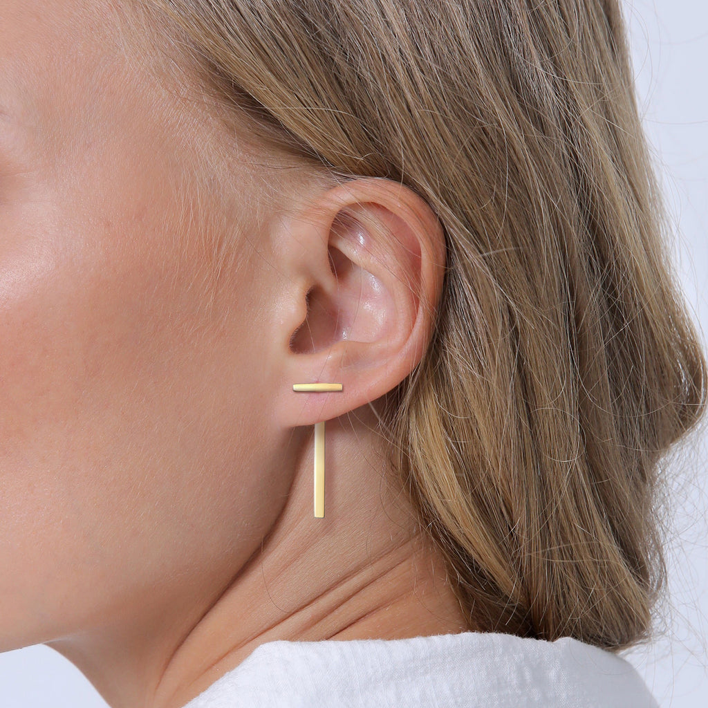 Gold Perhiasan Wanita Perak Asli - Silver Anting Ear Hanger Rod Geo Minimal Lapis Emas