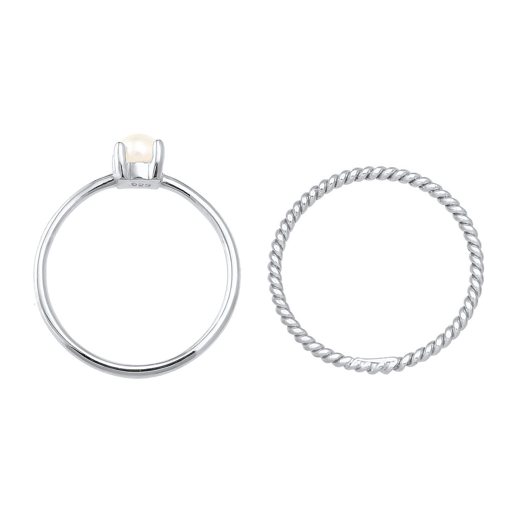 Silver Cincin Perhiasan Perak 925 Wanita Twisted Set Of 2 Freshwater Cultured Pearl
