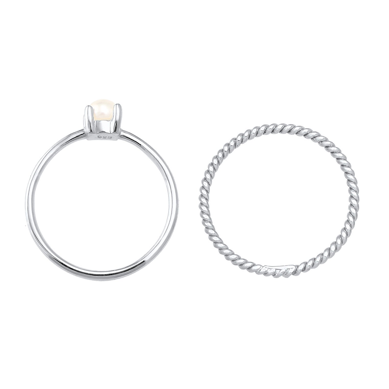 Silver Cincin Perhiasan Perak 925 Wanita Twisted Set Of 2 Freshwater Cultured Pearl