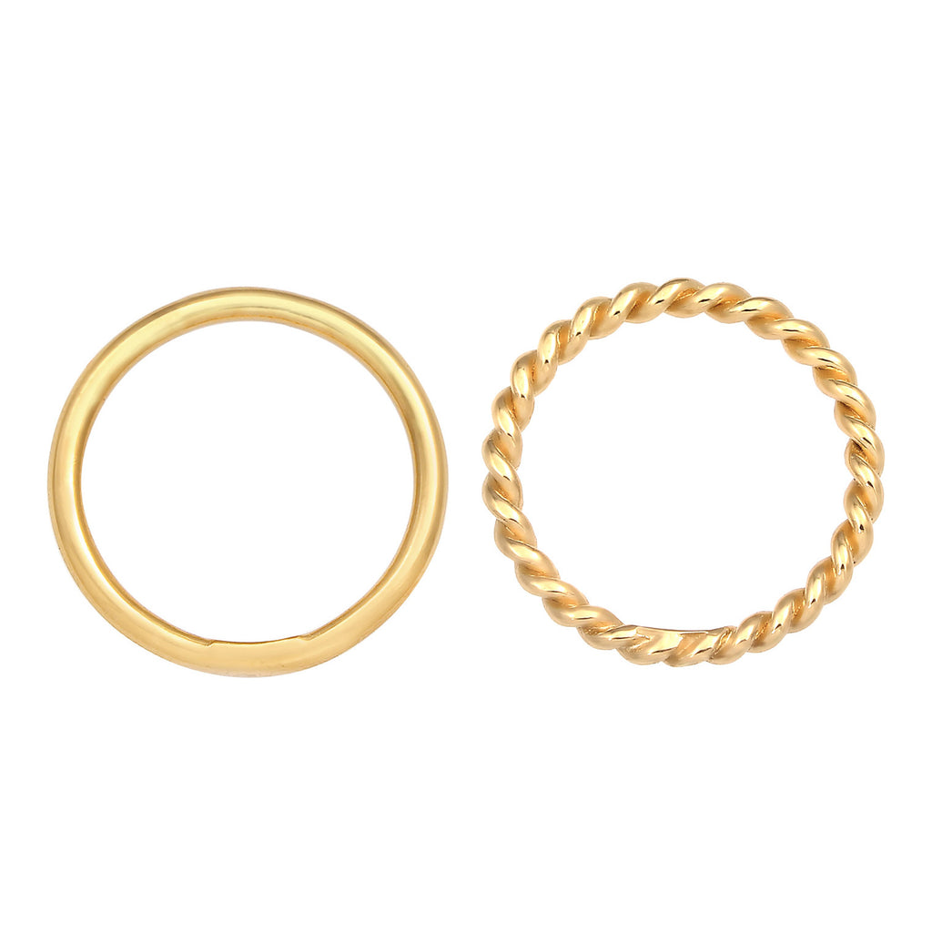 Gold Cincin Perhiasan Perak 925 Wanita Twisted Basic Set Of 2 Gold Plated