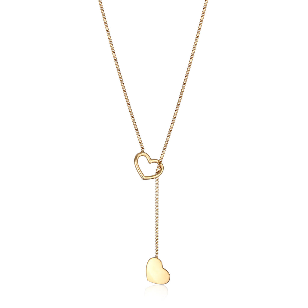 Gold Perhiasan Wanita Perak Asli - Silver Kalung Y-Chain Heart Pendant Love Lapis Emas