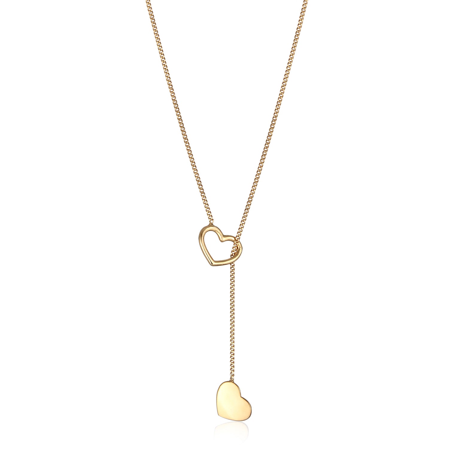 Gold Perhiasan Wanita Perak Asli - Silver Kalung Y-Chain Heart Pendant Love Lapis Emas