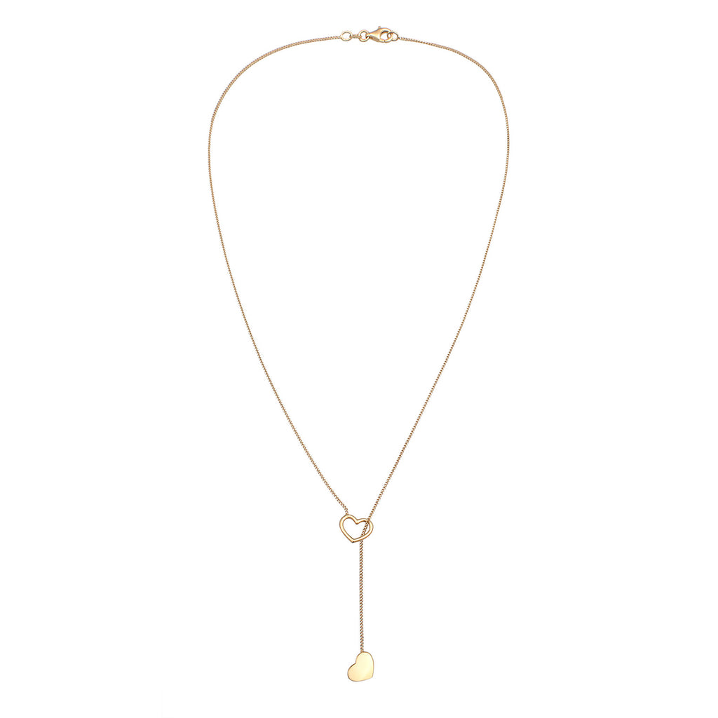 Gold Perhiasan Wanita Perak Asli - Silver Kalung Y-Chain Heart Pendant Love Lapis Emas