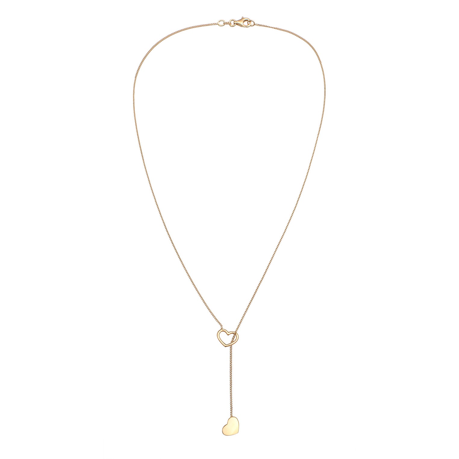 Gold Perhiasan Wanita Perak Asli - Silver Kalung Y-Chain Heart Pendant Love Lapis Emas