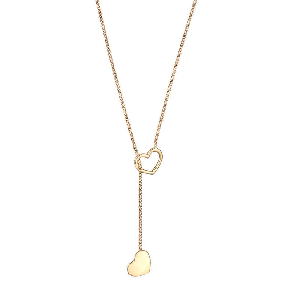 Gold Perhiasan Wanita Perak Asli - Silver Kalung Y-Chain Heart Pendant Love Lapis Emas