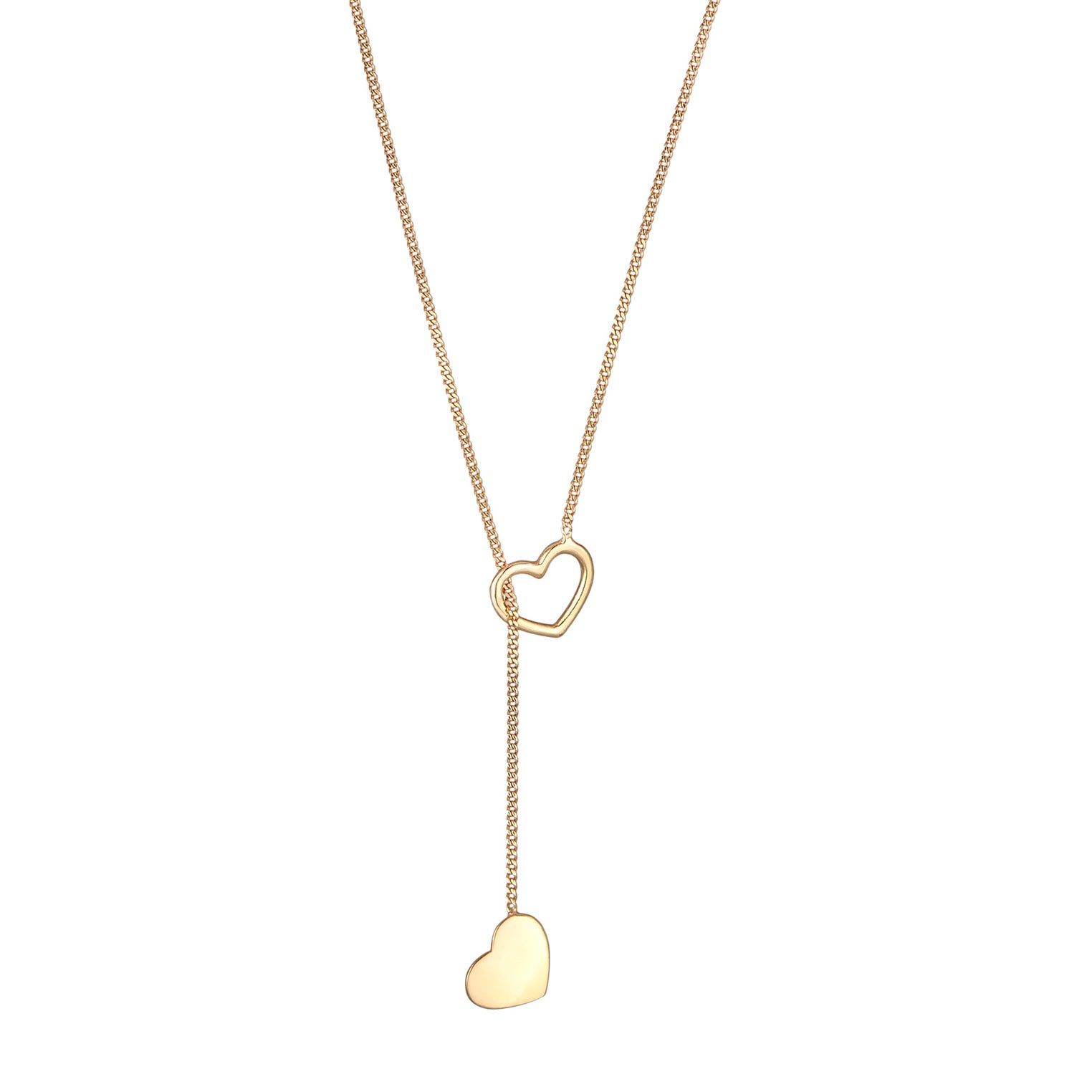 Gold Perhiasan Wanita Perak Asli - Silver Kalung Y-Chain Heart Pendant Love Lapis Emas
