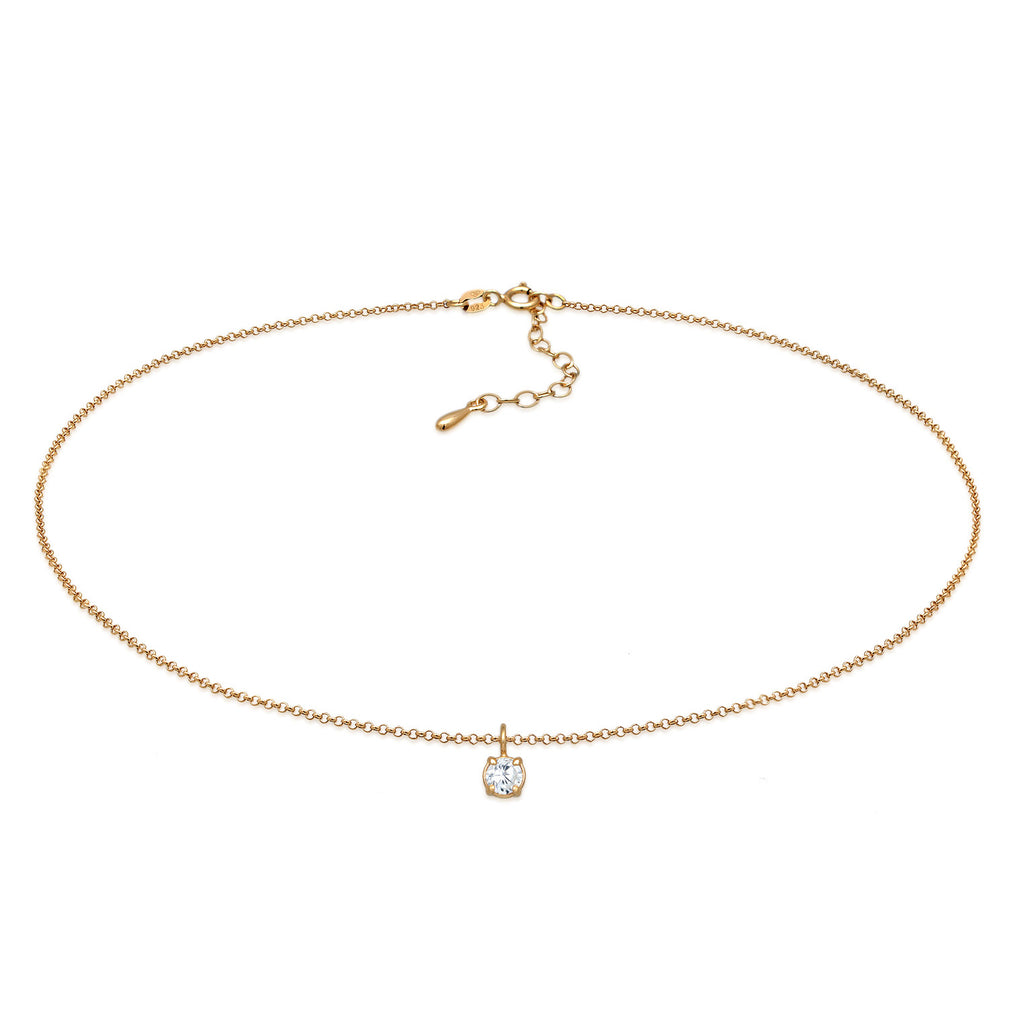 Gold Kalung Perhiasan Perak 925 Wanita Choker Zirconia Solitaire Gold Plated