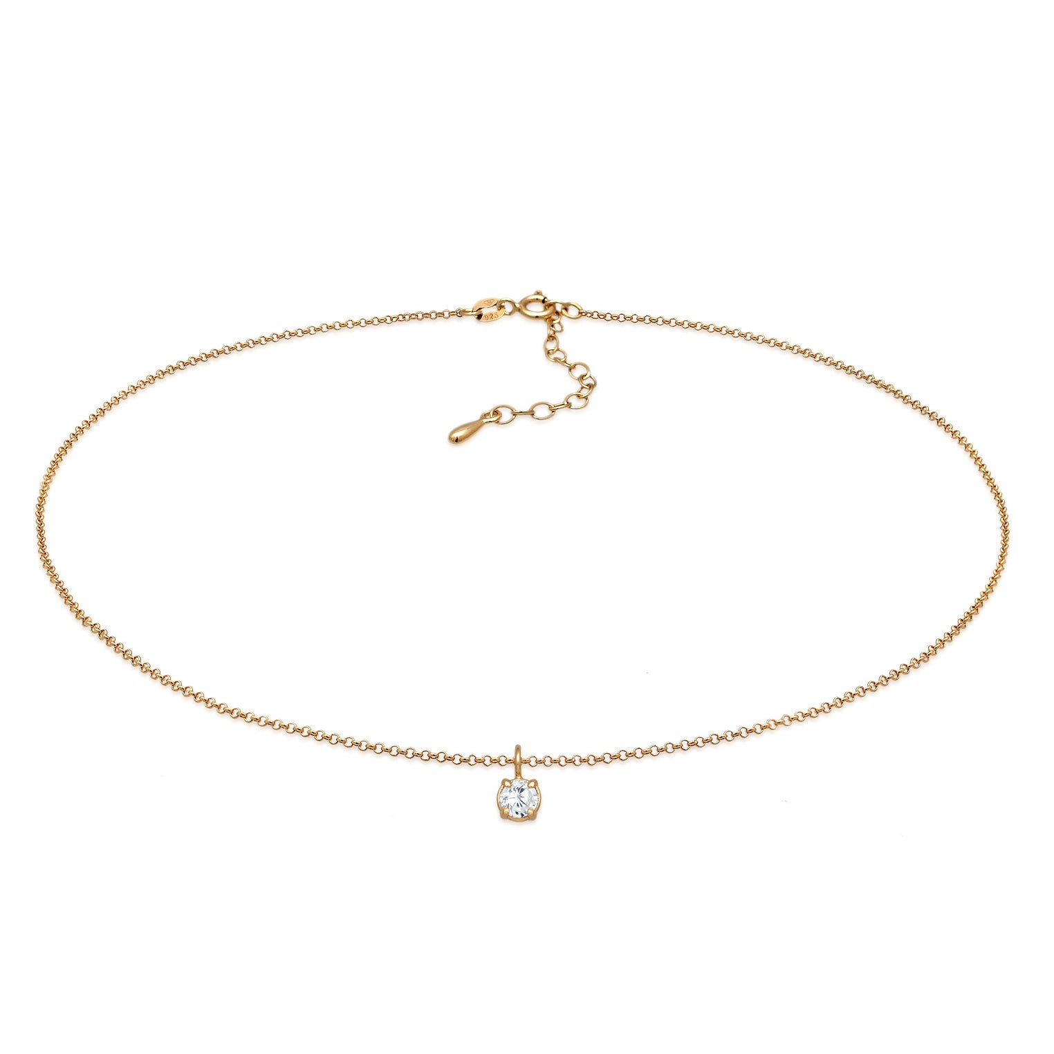 Gold Kalung Perhiasan Perak 925 Wanita Choker Zirconia Solitaire Gold Plated