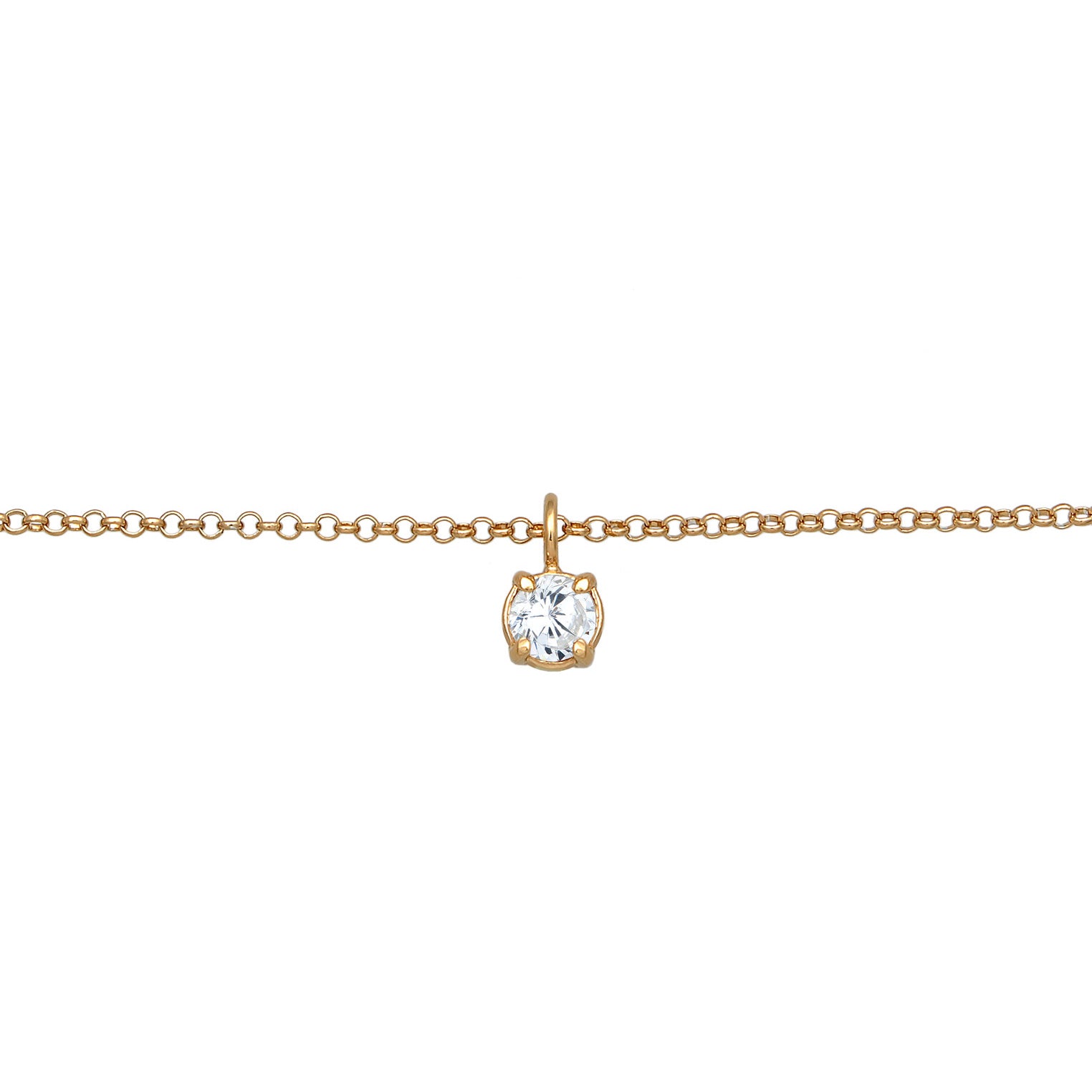 Gold Kalung Perhiasan Perak 925 Wanita Choker Zirconia Solitaire Gold Plated