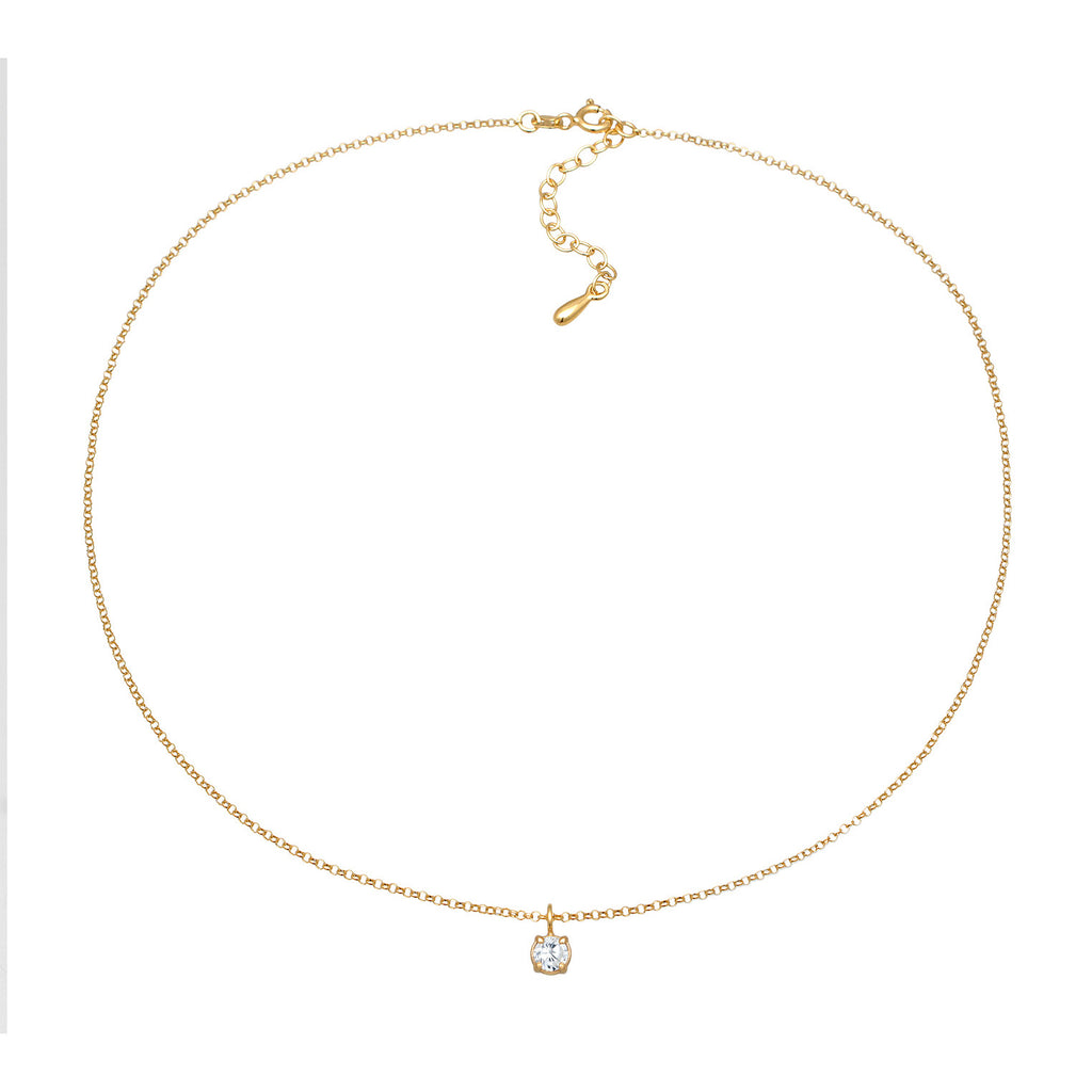 Gold Kalung Perhiasan Perak 925 Wanita Choker Zirconia Solitaire Gold Plated