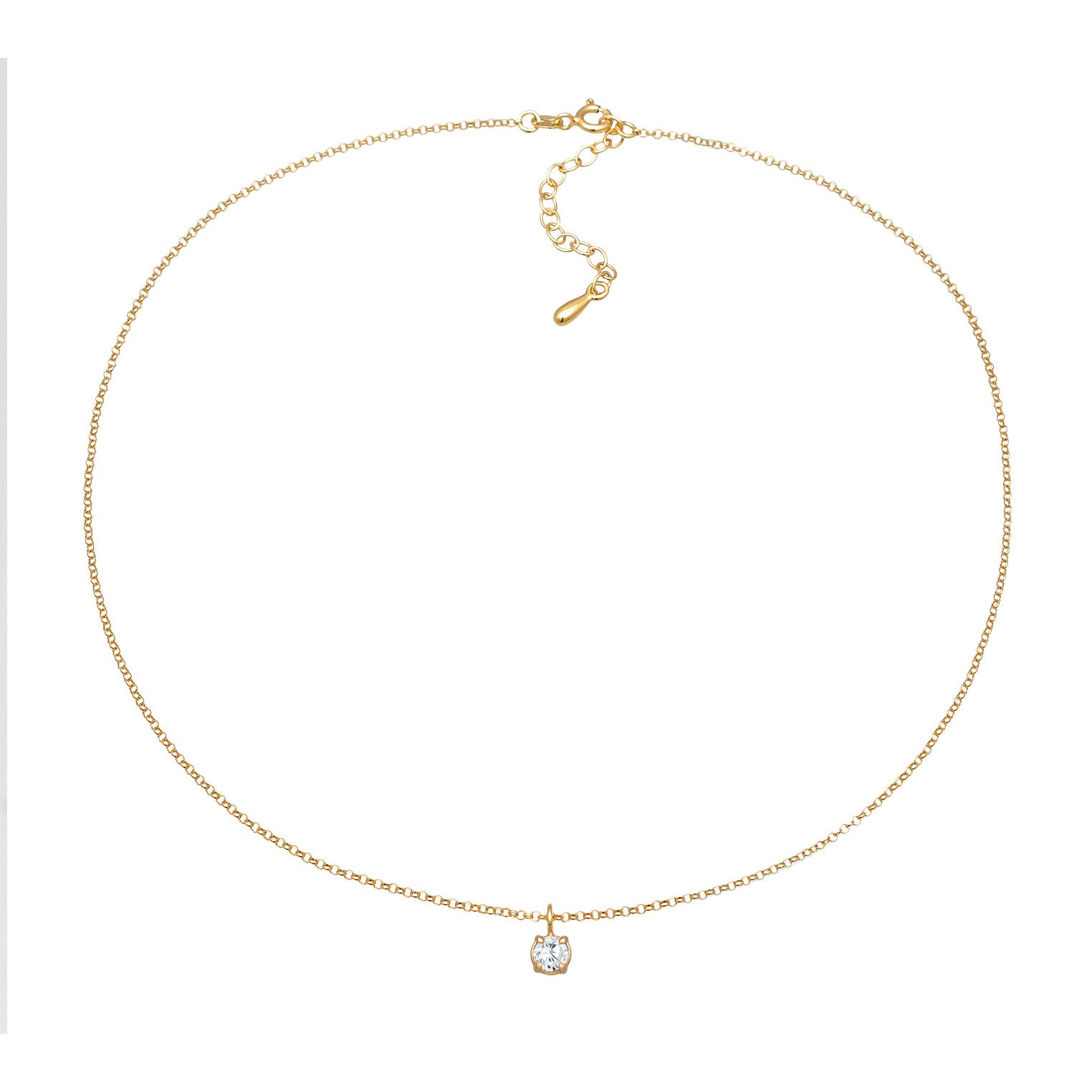 Gold Kalung Perhiasan Perak 925 Wanita Choker Zirconia Solitaire Gold Plated