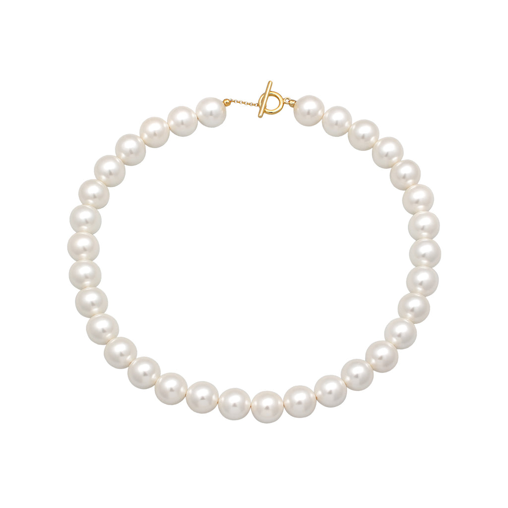 White Kalung Perhiasan Perak 925 Wanita Trend T-Bone Clasp Shell Core Pearls Gold Plated