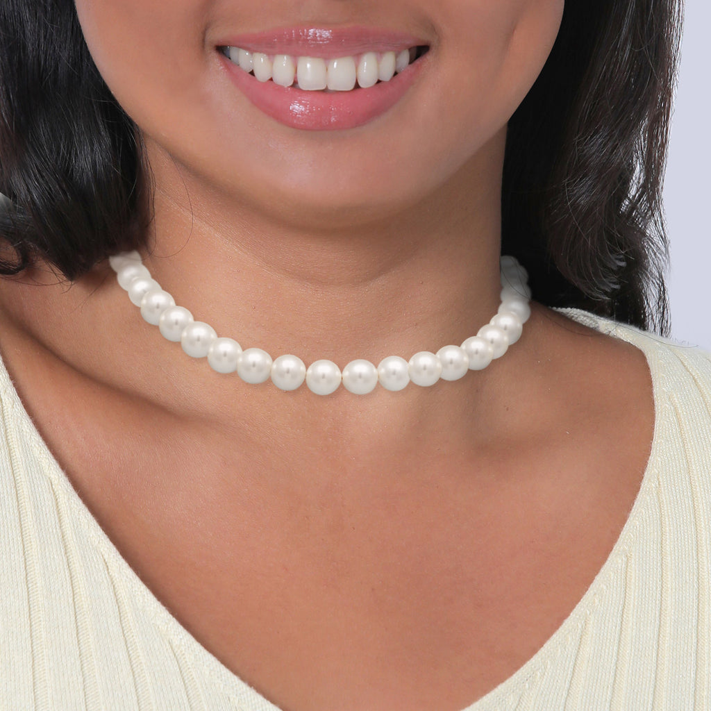 White Kalung Perhiasan Perak 925 Wanita Trend T-Bone Clasp Shell Core Pearls Gold Plated