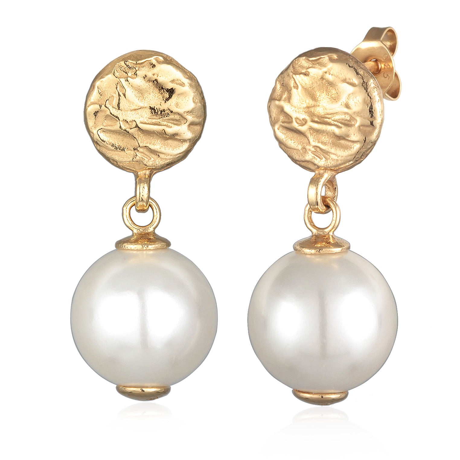 Gold Perhiasan Wanita Perak Asli - Silver Anting Ear Hanger Platelet with Shell Core Pearl Gold Plated