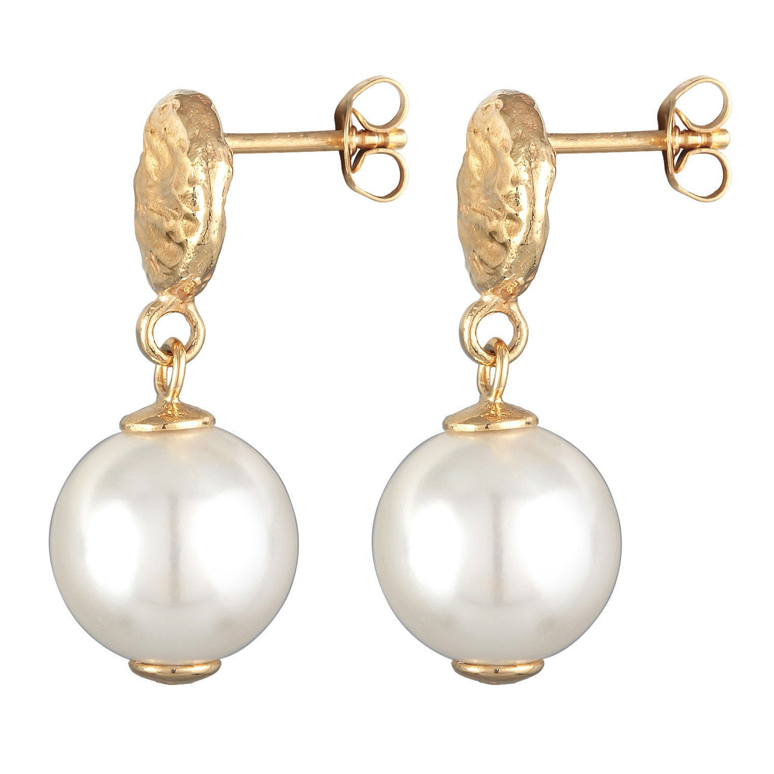 Gold Perhiasan Wanita Perak Asli - Silver Anting Ear Hanger Platelet with Shell Core Pearl Gold Plated