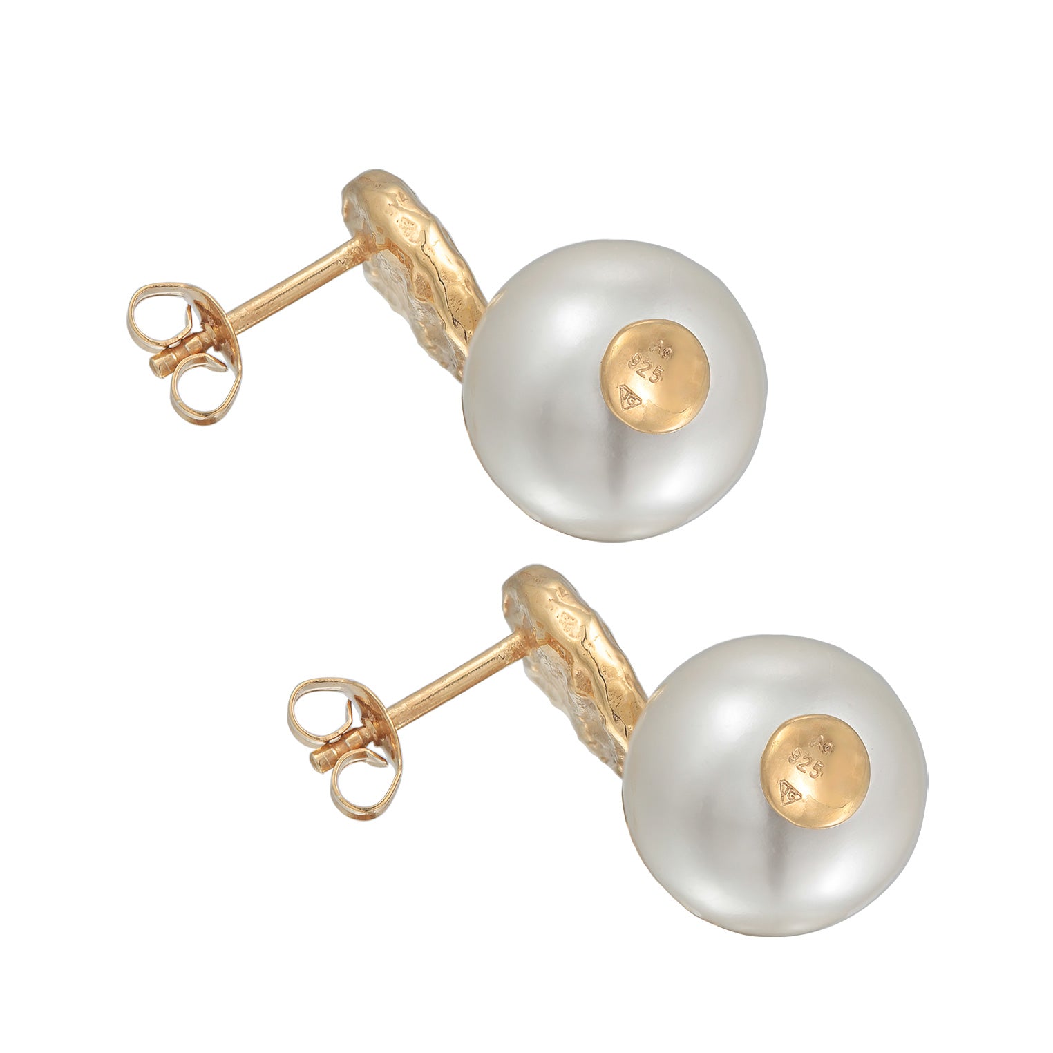 Gold Perhiasan Wanita Perak Asli - Silver Anting Ear Hanger Platelet with Shell Core Pearl Gold Plated