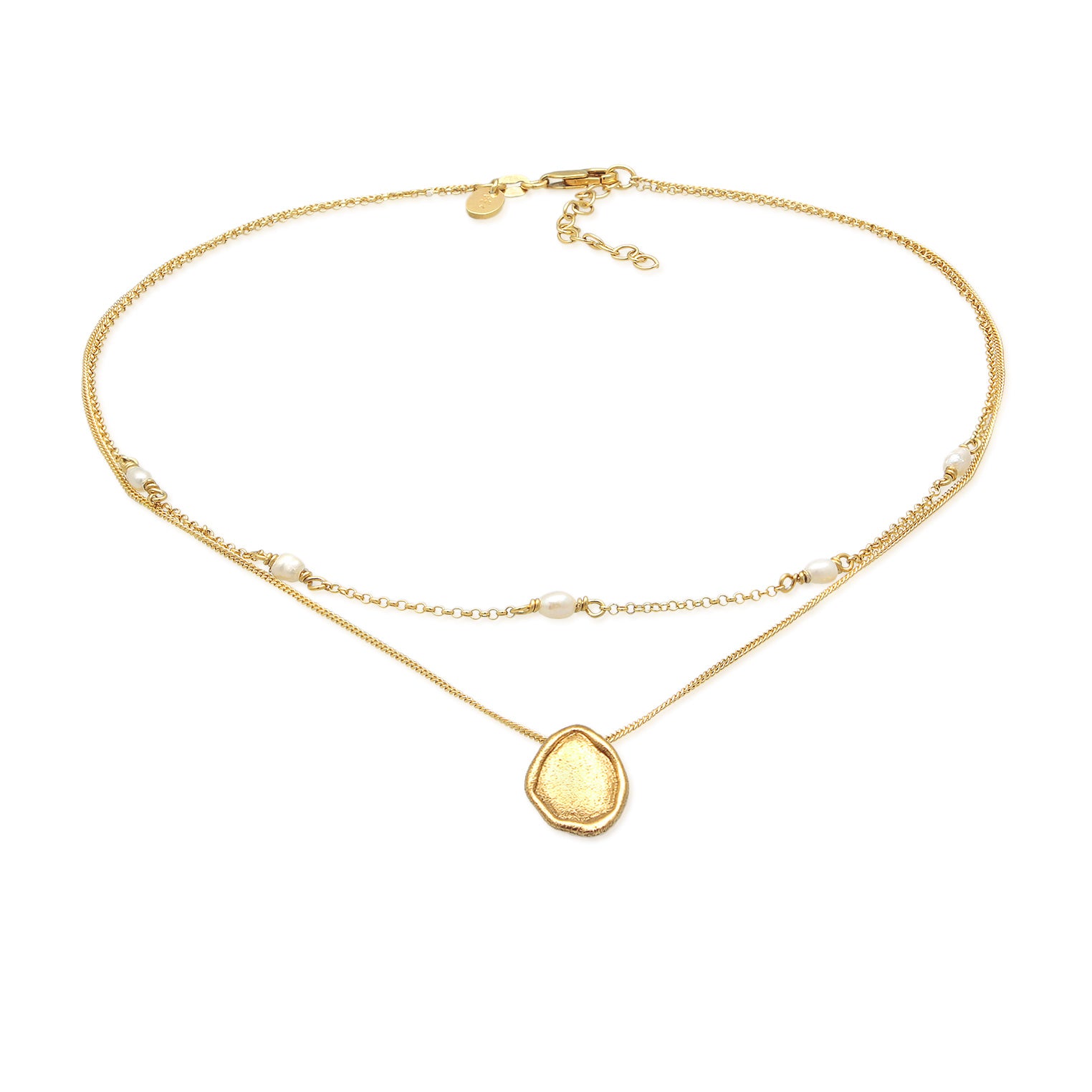 Kalung perak 925 lapis emas dengan liontin mutiara layer elegan Elli Jewelry