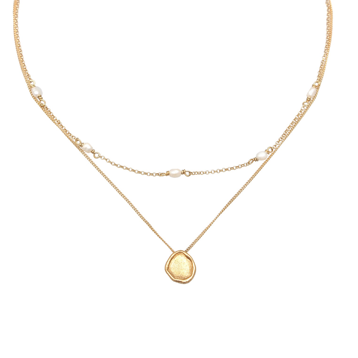 Kalung perak 925 lapis emas dengan liontin mutiara layer elegan Elli Jewelry