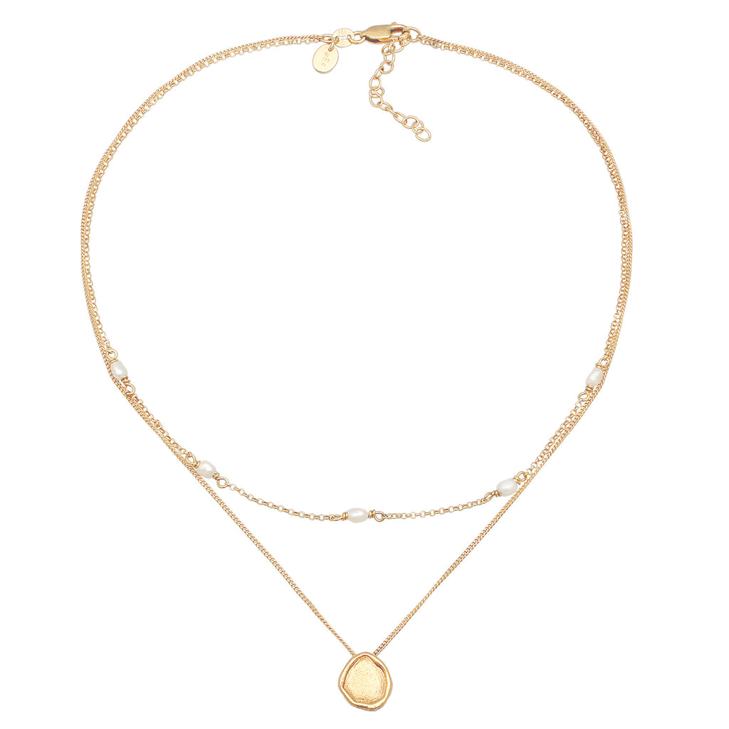 Kalung perak 925 lapis emas dengan liontin mutiara layer elegan Elli Jewelry