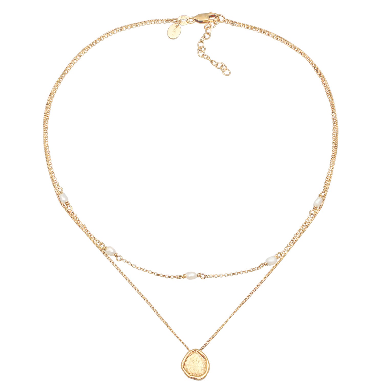 Kalung perak 925 lapis emas dengan liontin mutiara layer elegan Elli Jewelry