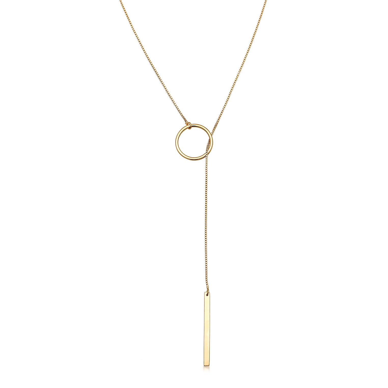 Gold Perhiasan Wanita Perak Asli - Silver Kalung Y-Chain Circle Geo Lapis Emas
