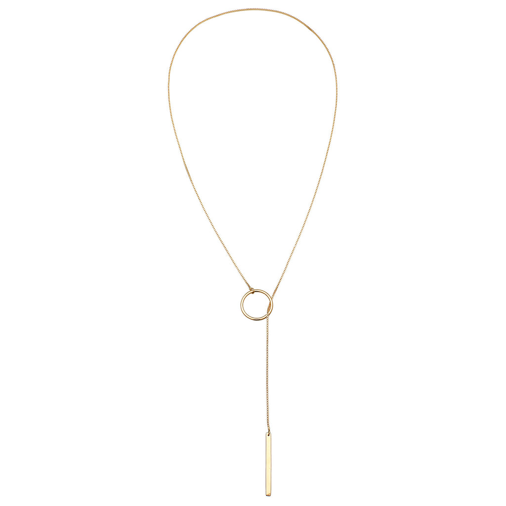 Gold Perhiasan Wanita Perak Asli - Silver Kalung Y-Chain Circle Geo Lapis Emas