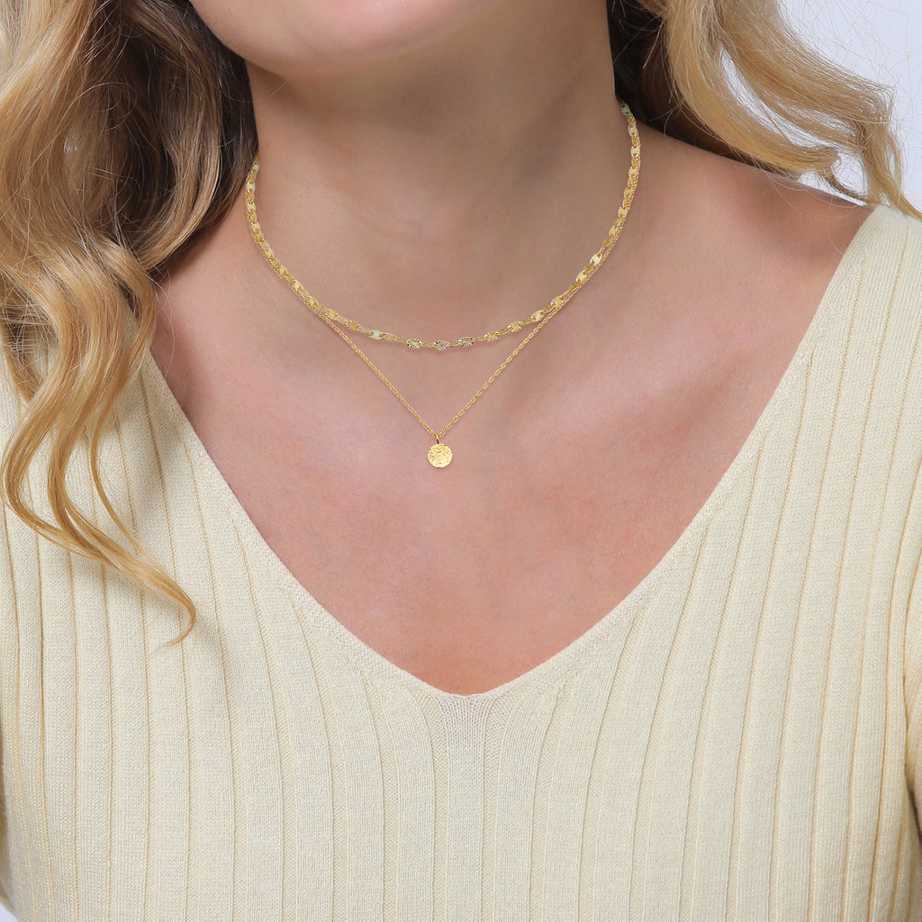 Gold Kalung Perhiasan Perak 925 Wanita Layer Platelet Pendant Vintage Gold Played Gold Plated