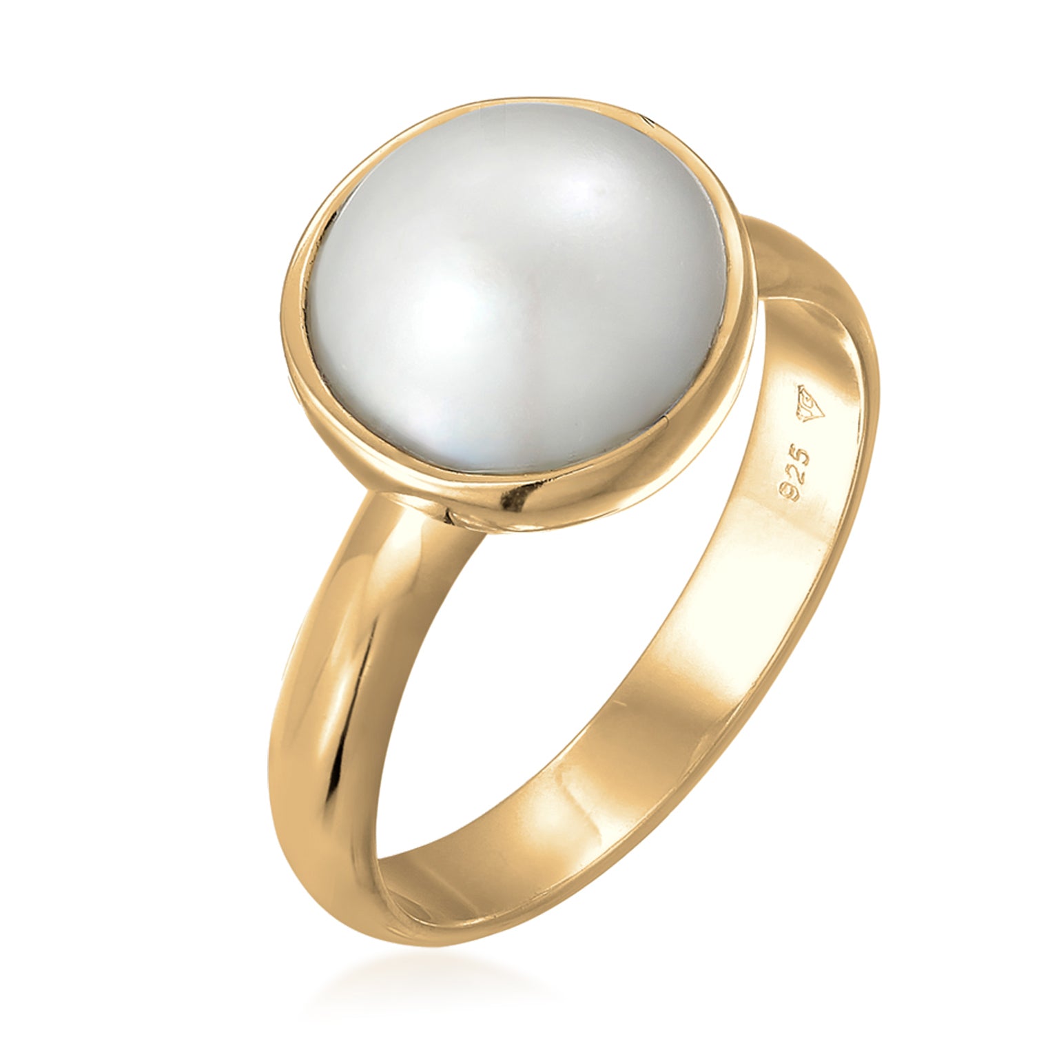 Gold Perhiasan Wanita Perak Asli - Silver Cincin Elegant Round Pearl Lapis Emas