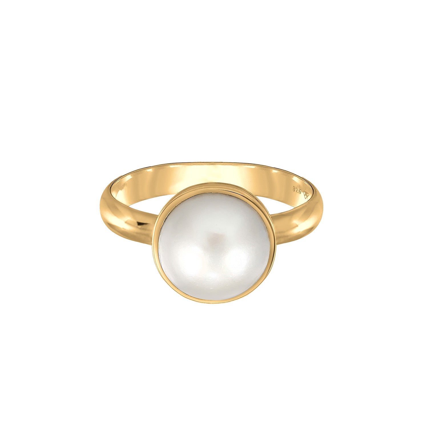 Gold Perhiasan Wanita Perak Asli - Silver Cincin Elegant Round Pearl Lapis Emas