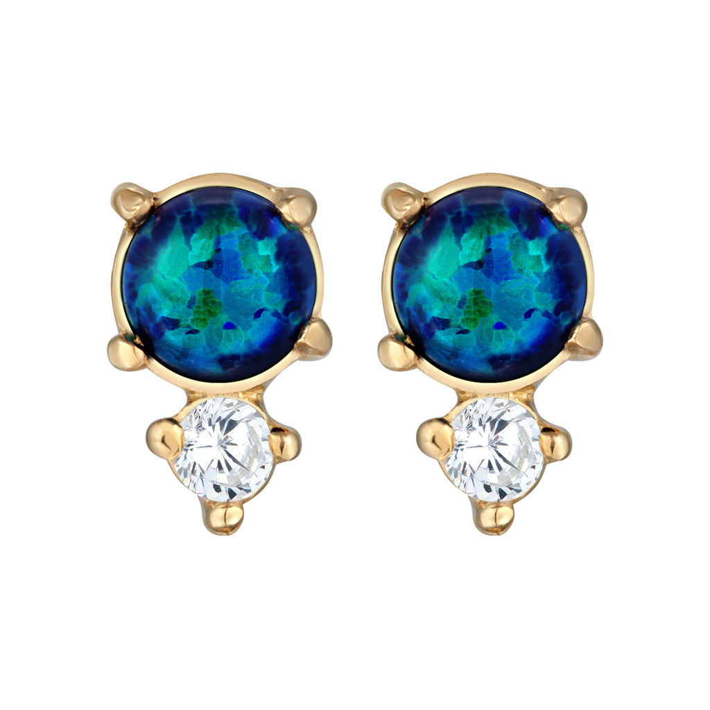 Blue Anting Perhiasan Perak 925 Wanita Stud Vintage Zirconia Crystals And Opal Blue Gold Plated