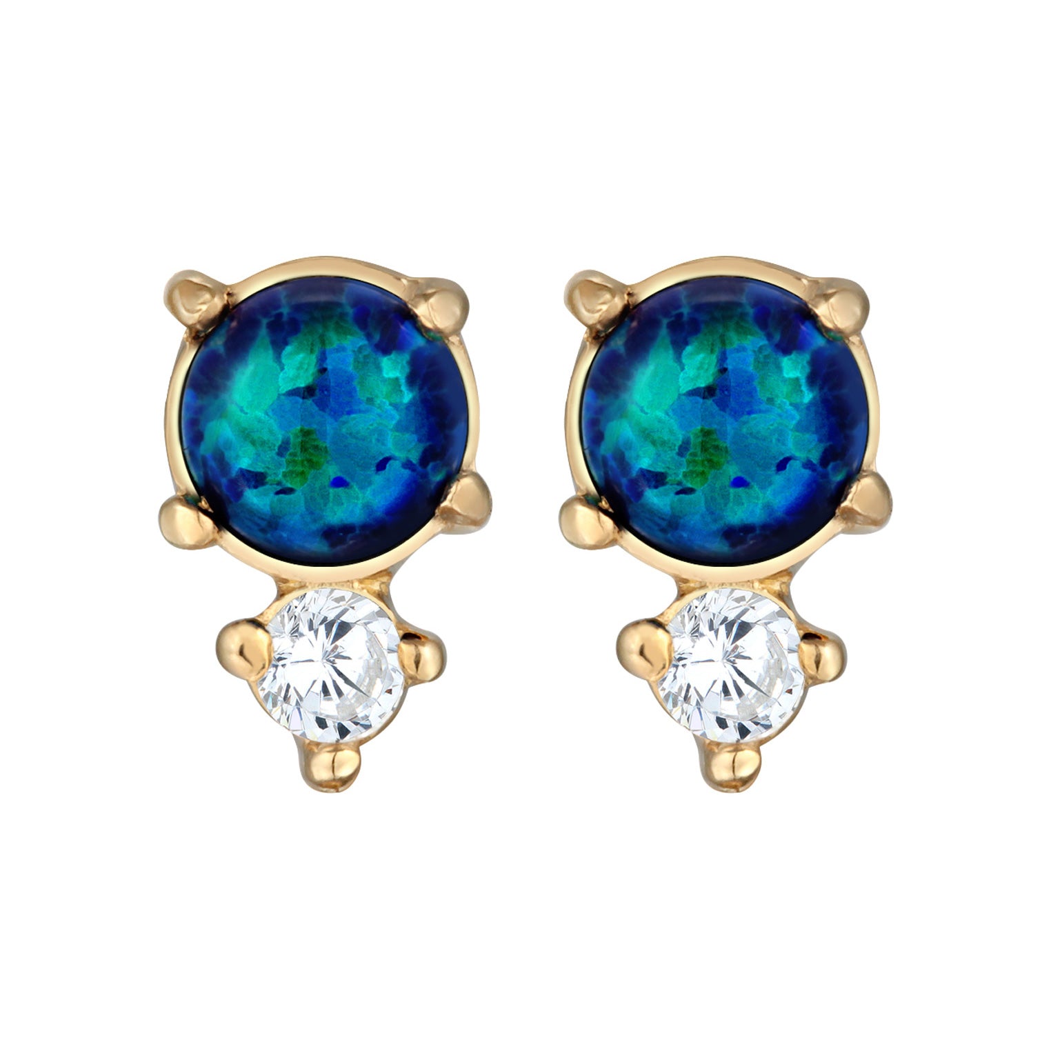 Blue Anting Perhiasan Perak 925 Wanita Stud Vintage Zirconia Crystals And Opal Blue Gold Plated