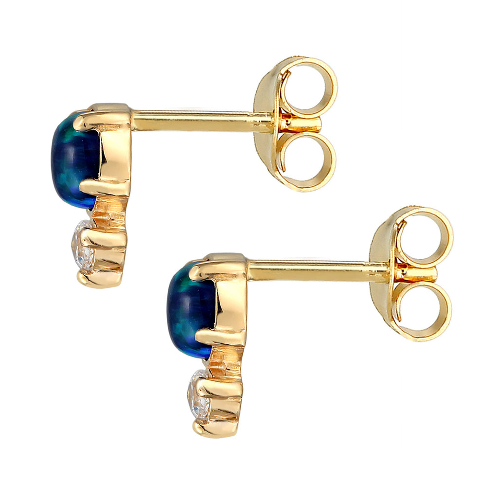 Blue Anting Perhiasan Perak 925 Wanita Stud Vintage Zirconia Crystals And Opal Blue Gold Plated