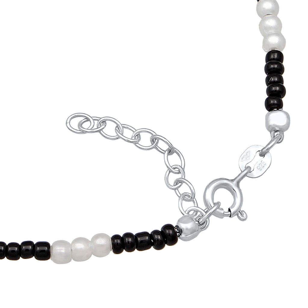 Bicolor - Elli | Yin Yang Bead Anklet 925 Silver White