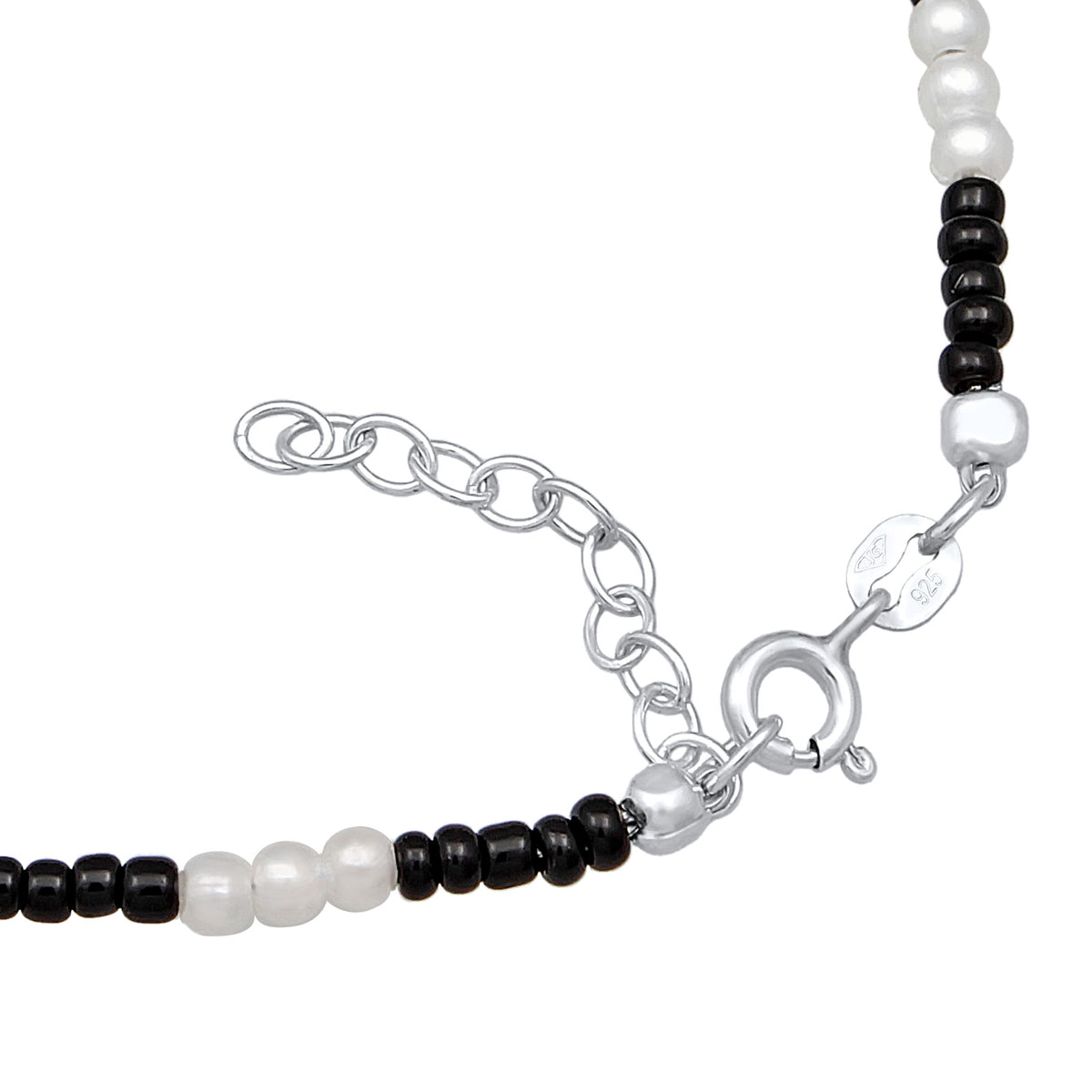 Yin Yang Bead Anklet 925 Silver White