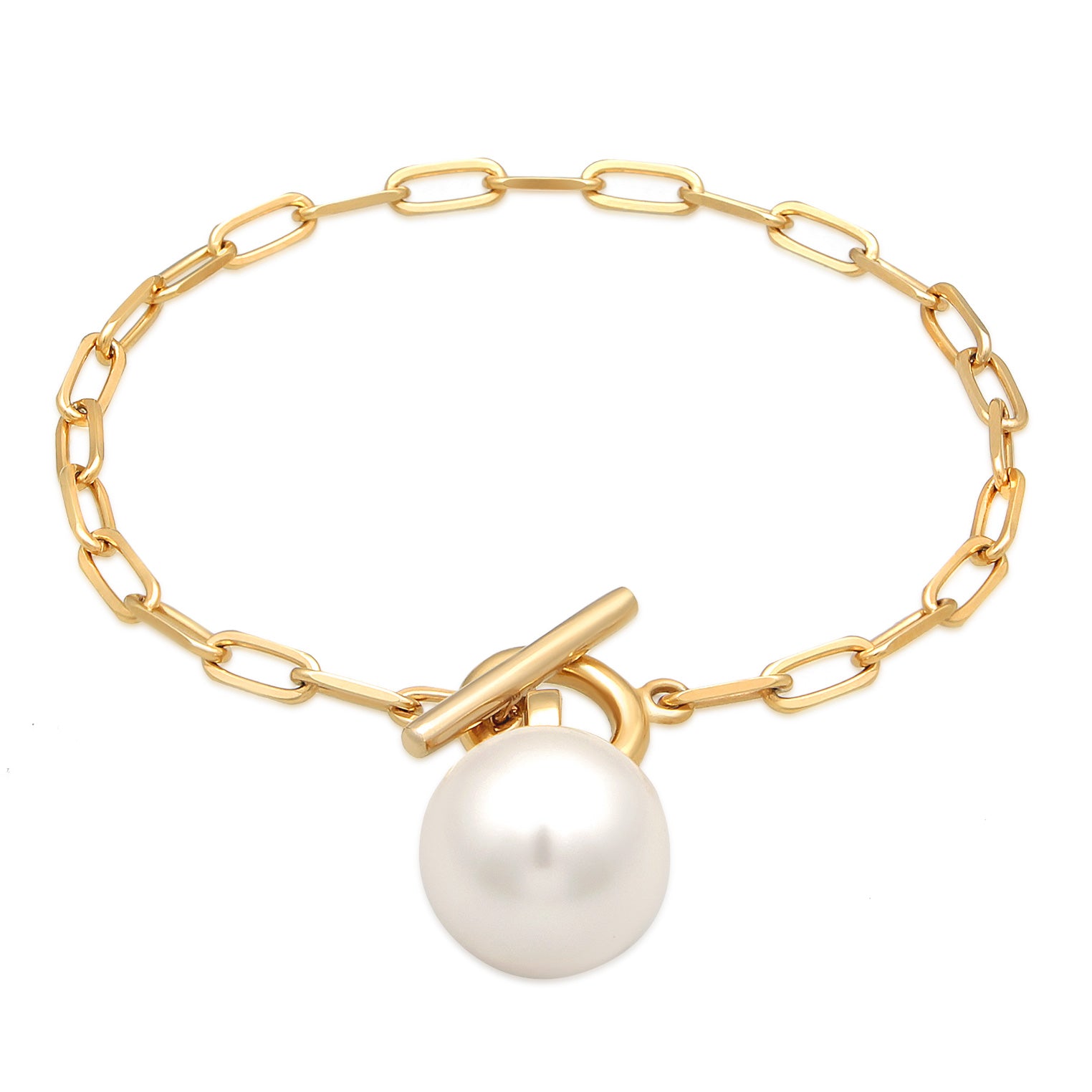 Gold Perhiasan Wanita Perak Asli - Silver Gelang Links Basic Toggle Clasp Synth. Pearl Lapis Emas