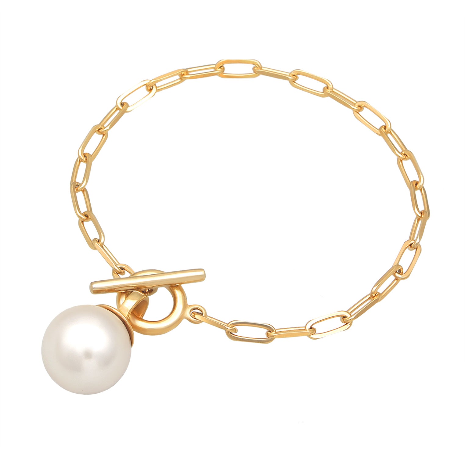 Gold Perhiasan Wanita Perak Asli - Silver Gelang Links Basic Toggle Clasp Synth. Pearl Lapis Emas