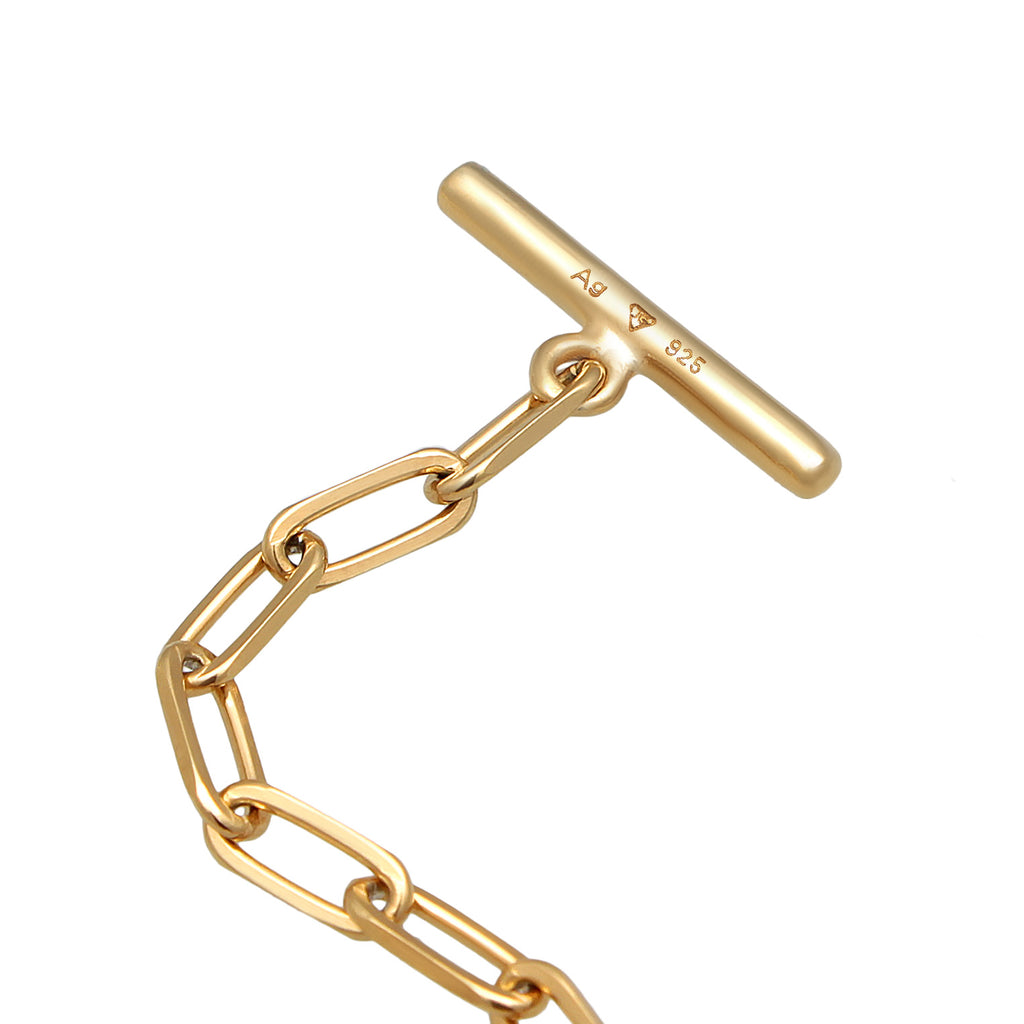 Gold Perhiasan Wanita Perak Asli - Silver Gelang Links Basic Toggle Clasp Synth. Pearl Lapis Emas