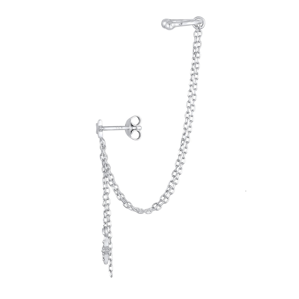 Silver Perhiasan Wanita Perak Asli - Silver Anting Earcuff Ear Clamp Star Chain with Crystal
