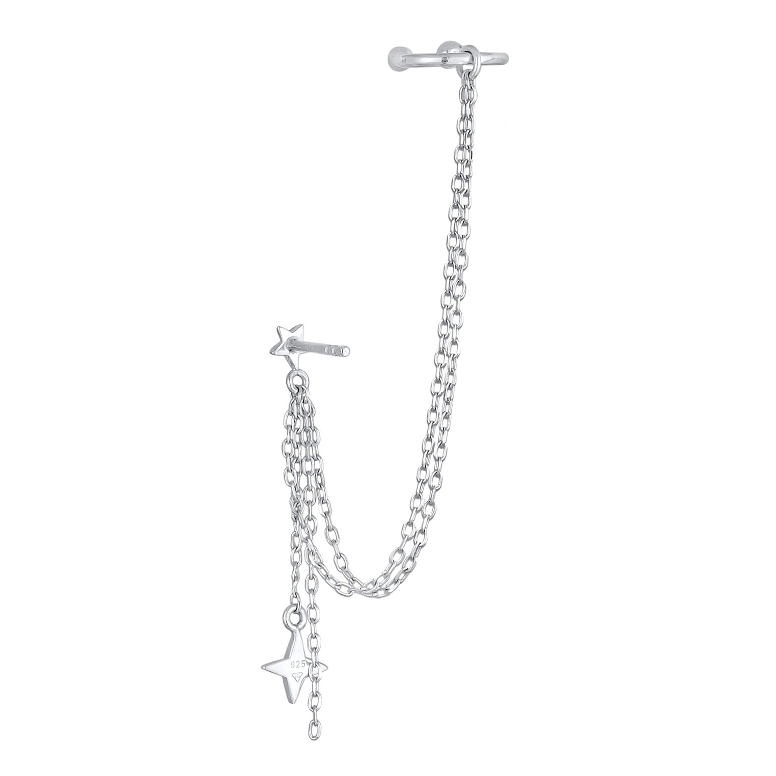Silver Perhiasan Wanita Perak Asli - Silver Anting Earcuff Ear Clamp Star Chain with Crystal