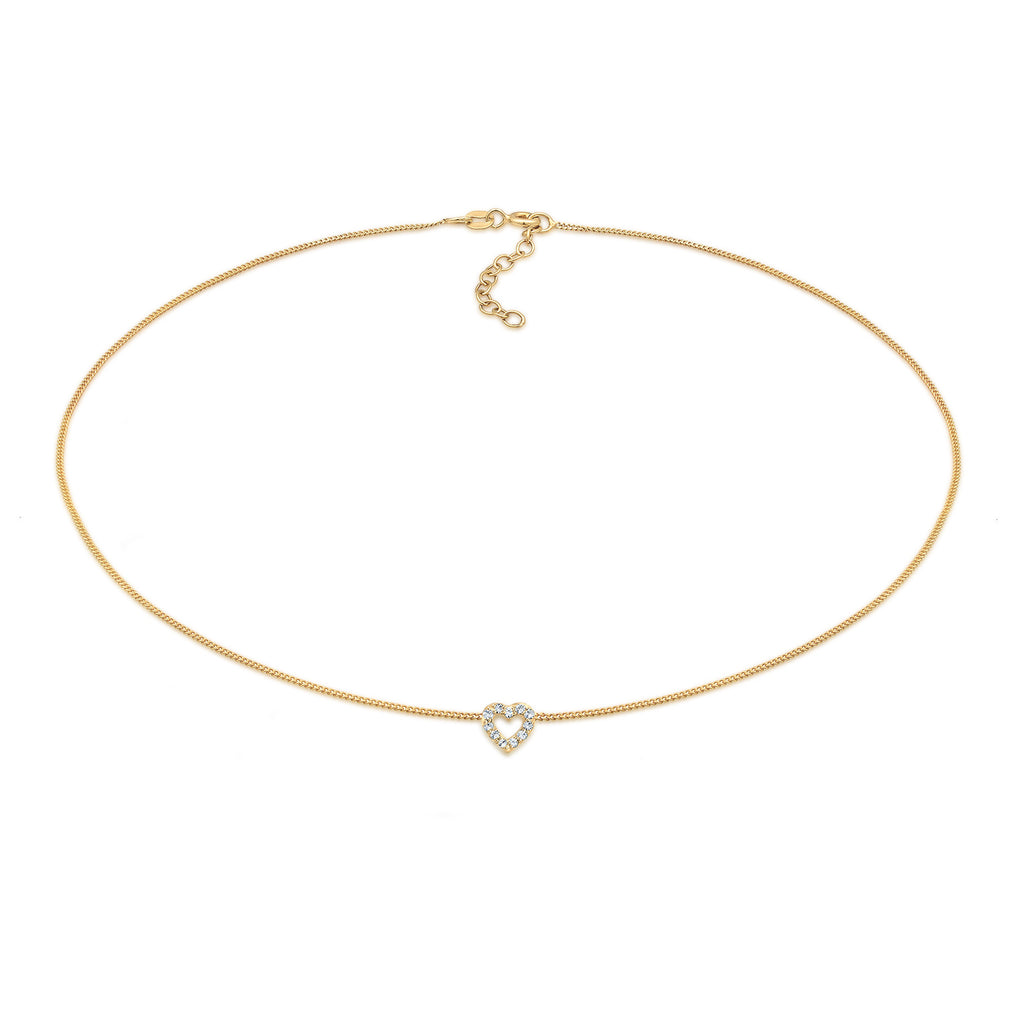 Gold Ladies Choker Heart Pendant Love with crystals in 925 sterling silver gold plated