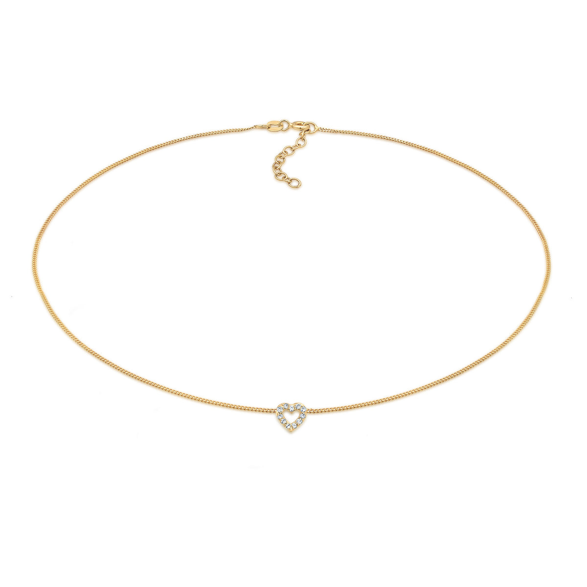 Gold Ladies Choker Heart Pendant Love with crystals in 925 sterling silver gold plated